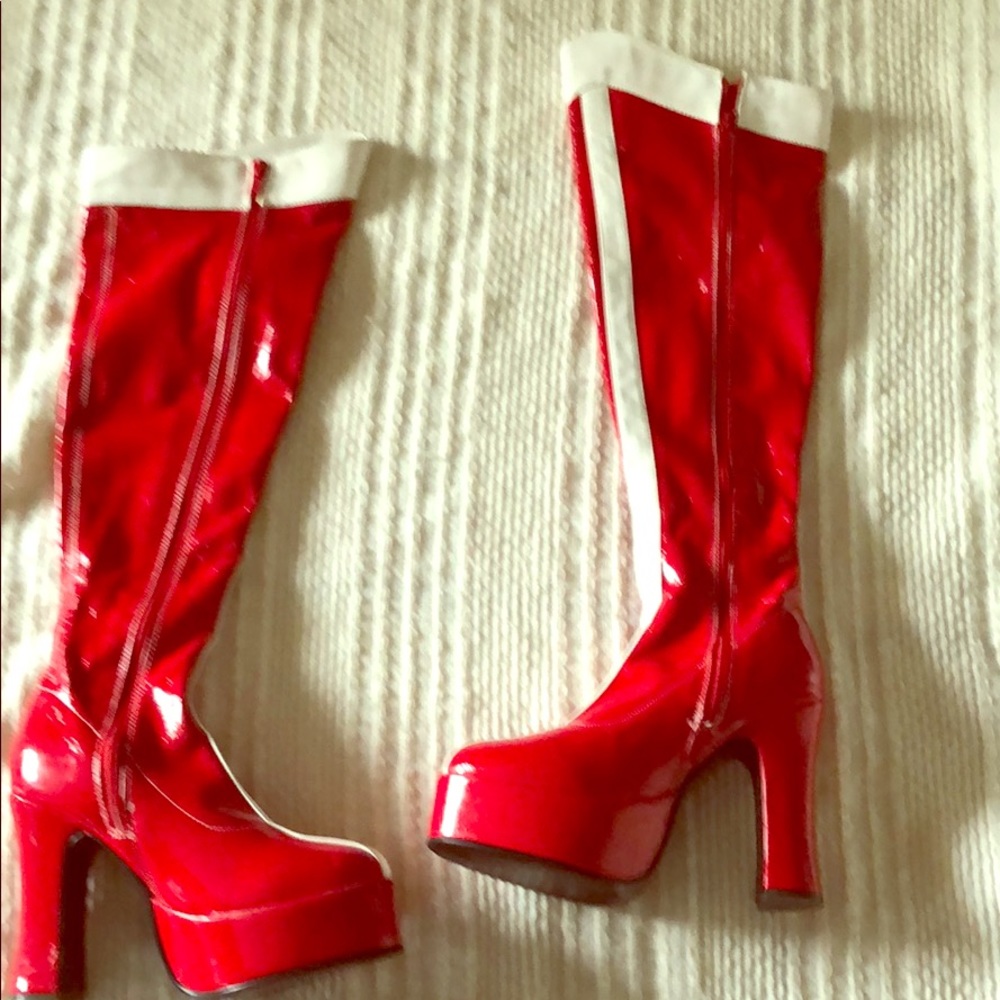 Red/White Platform over the knees boots